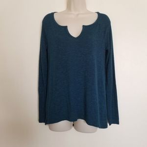 Women's Long Sleeve Blue Knitted Relaxed Fit Tr Brushed Shirt Size Small